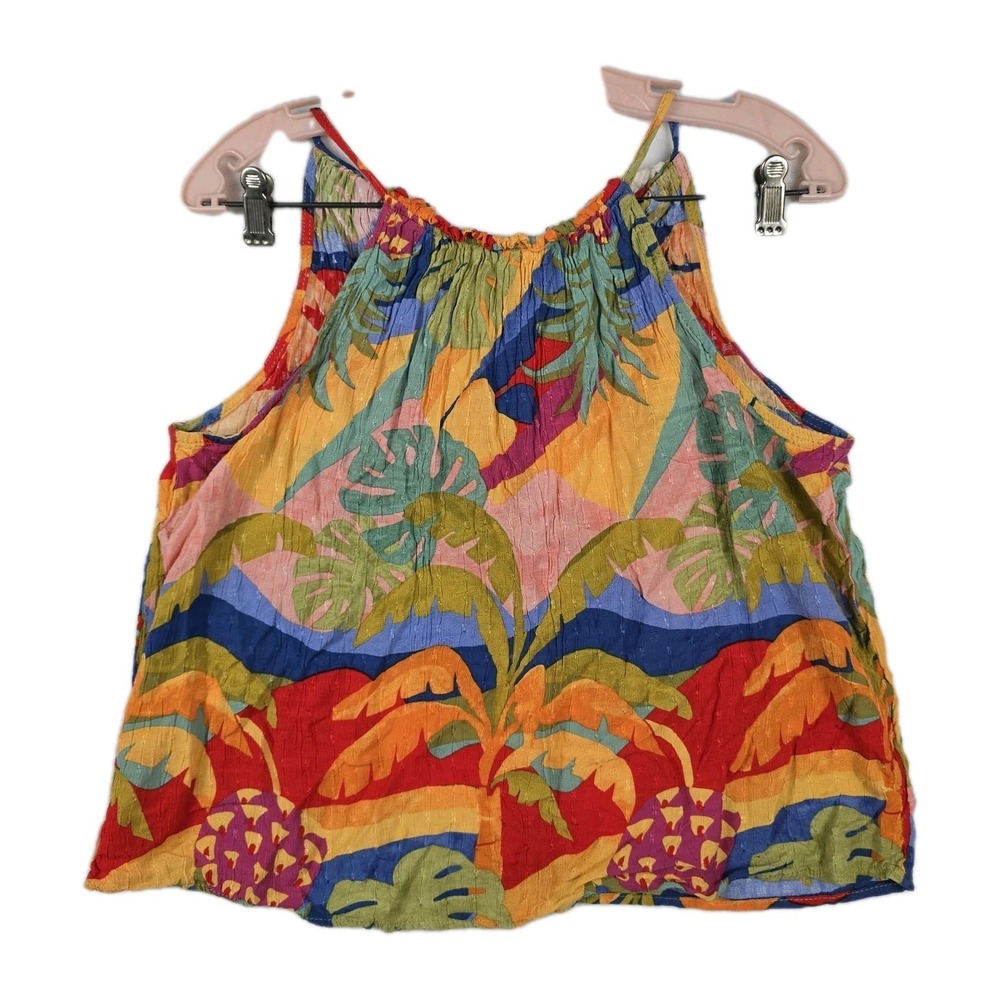 Christian Siriano‎ Women's Medium Tropical Print Coastal Palm V Rayon Colorful